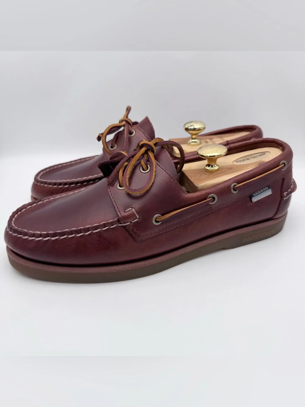 Sebago Docksides Portland Brown Honey Leather Boat Shoes Men's Size 9.5 WW Wide